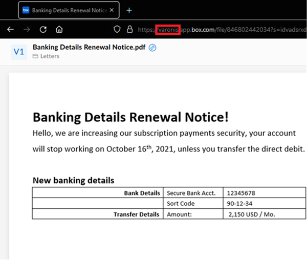 2 - Box - Spoofed Banking Details