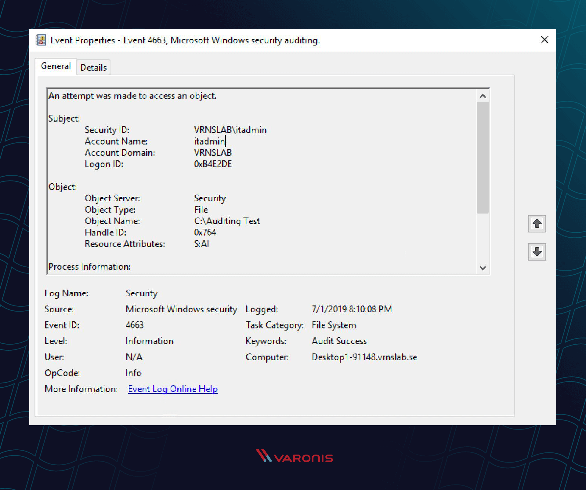 window screenshot showing audit events