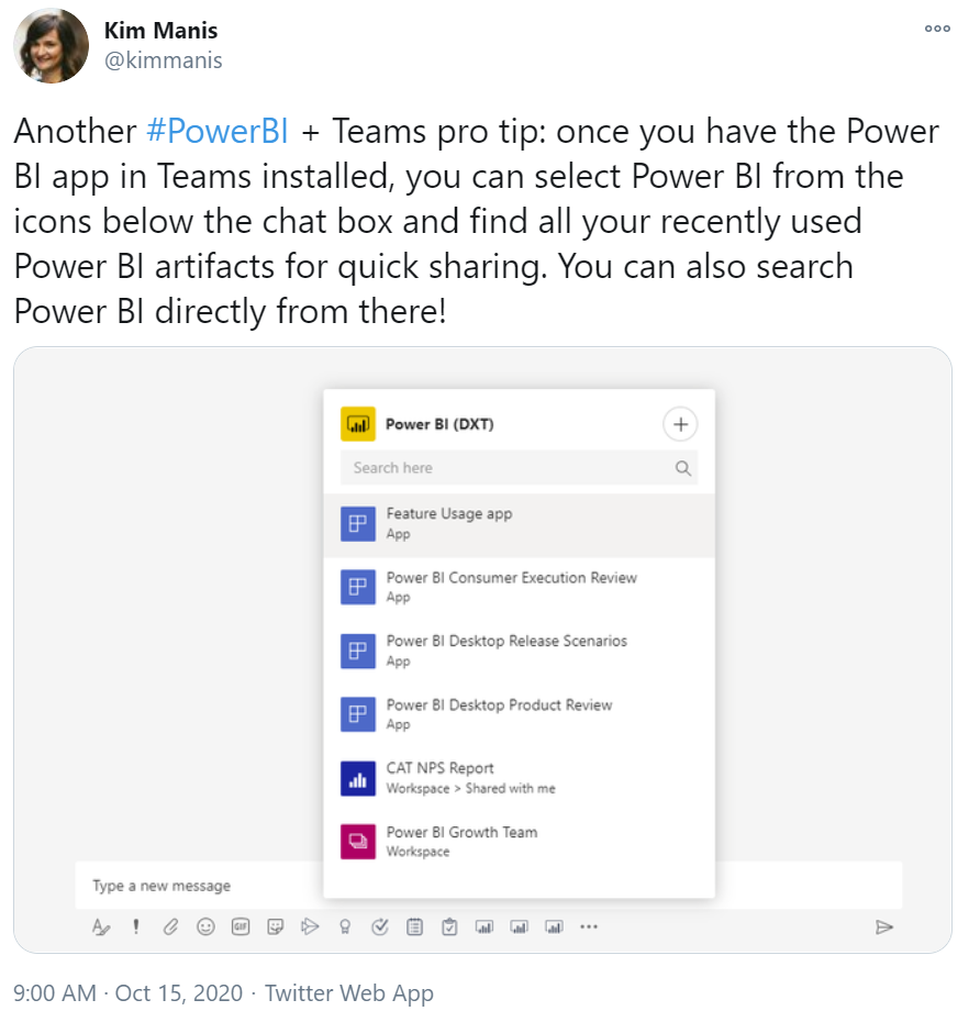 screenshot of Kim Manis Microsoft Teams tweet