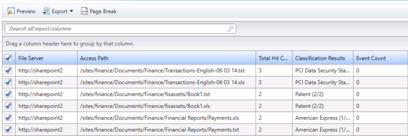 screenshot of a sensitive File Statistics report