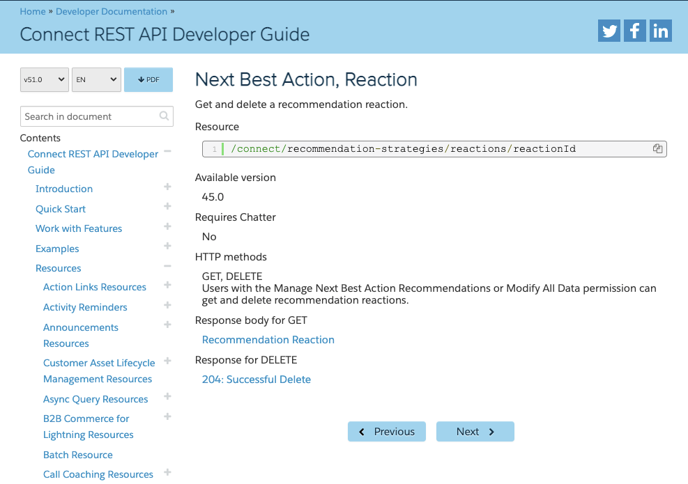 REST API example to get and delete recommendation reaction data