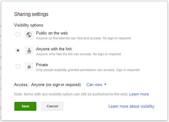 Google Drive Sharing Settings Dialog