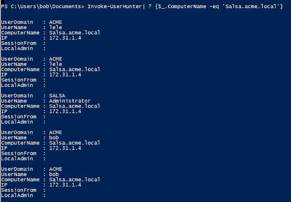 PowerView cmdlet Invoke-UserHunter shows logged in users from active directory