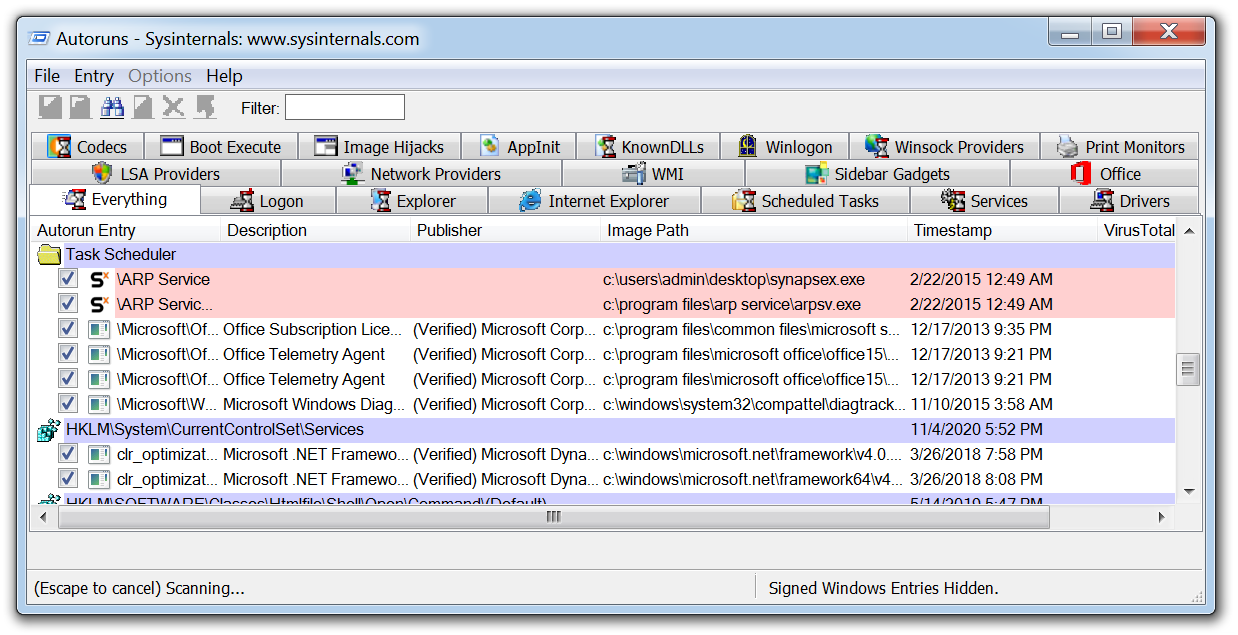 a screenshot of how to use Autoruns as a malware analysis tool