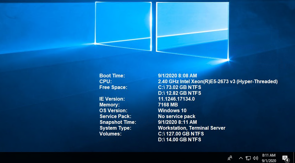 Windows Desktop with BGInfo displayed