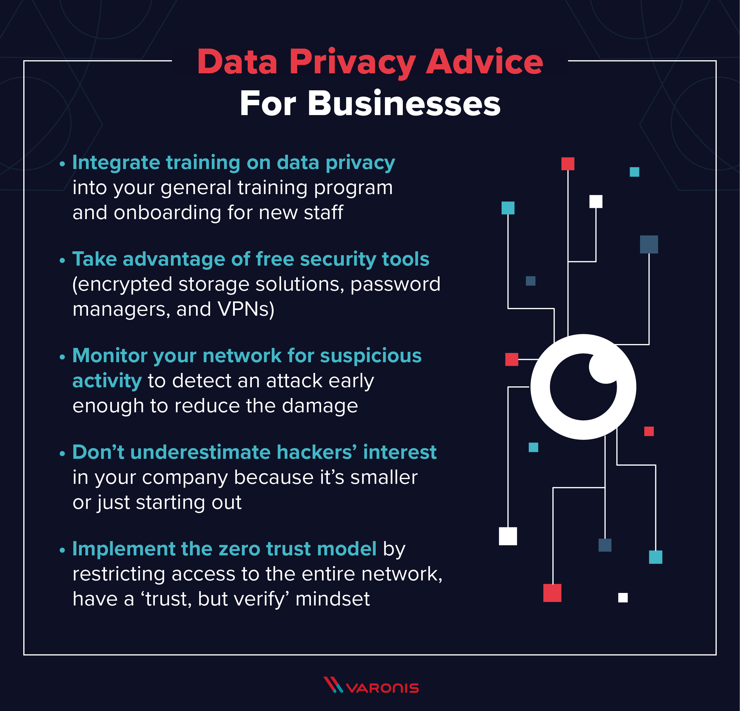 A bulleted list of advice on data privacy for businesses