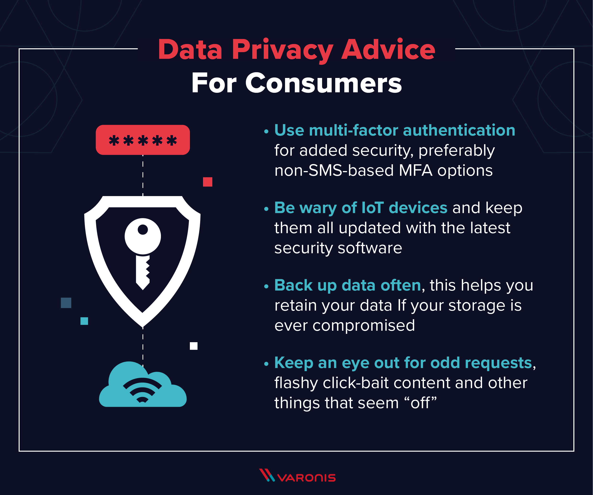 A bulleted list of data privacy advice for consumers