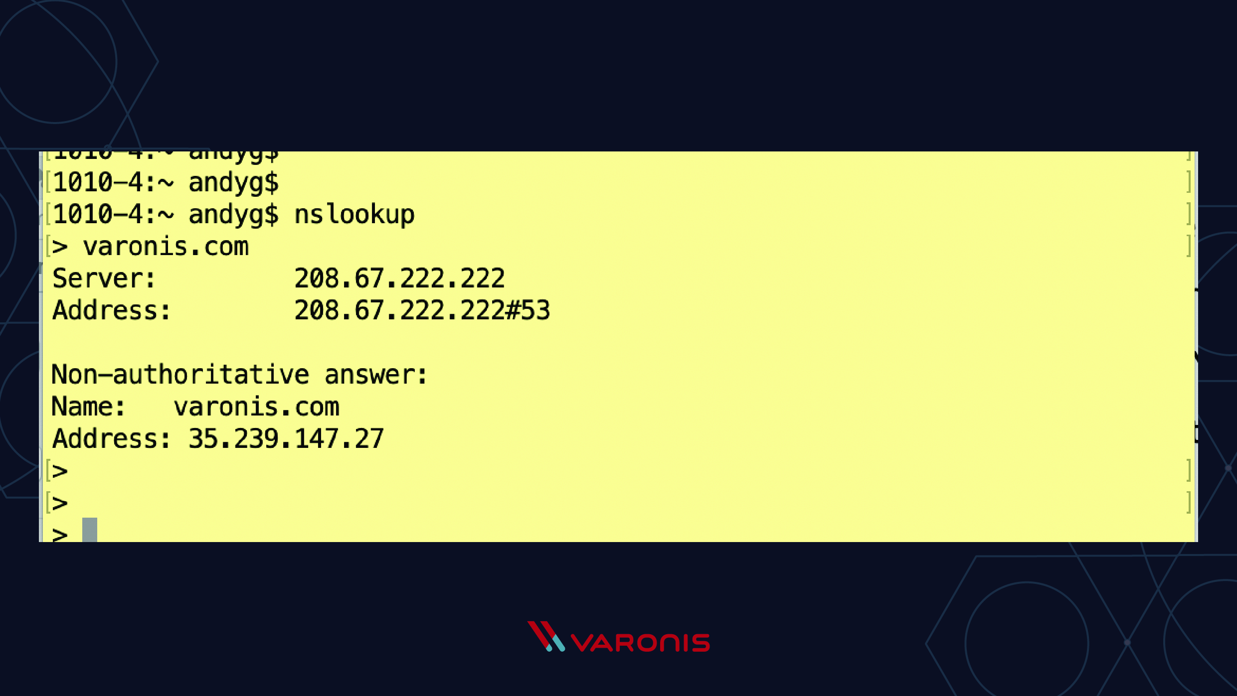 DNS tunneling screenshot of nslookup