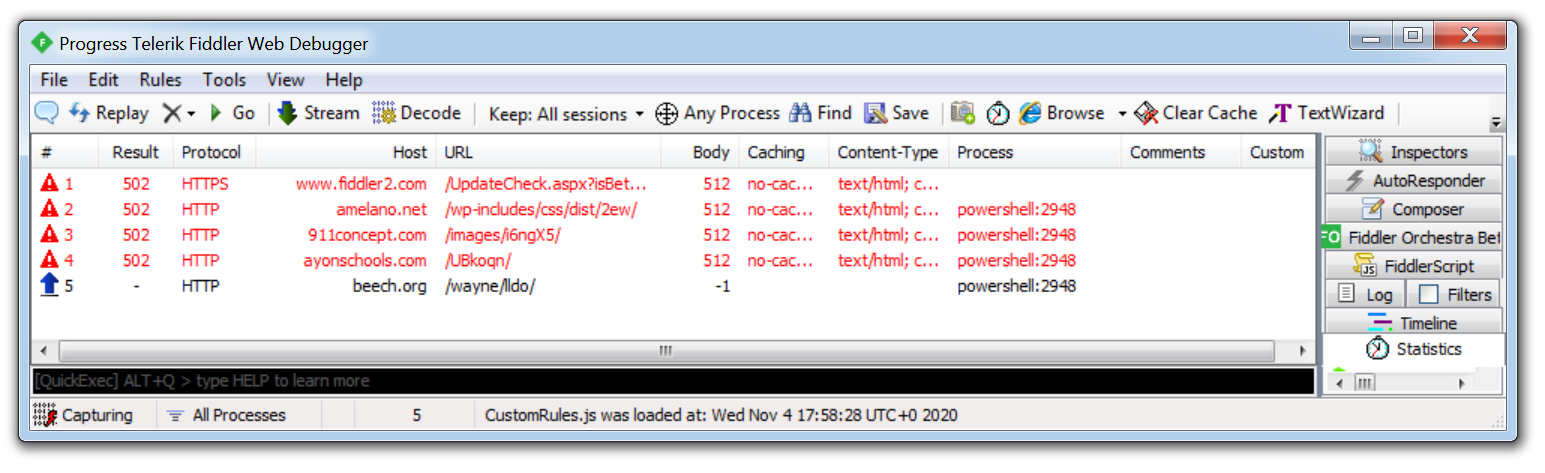 a screenshot of how to use Fiddler as a malware analysis tool