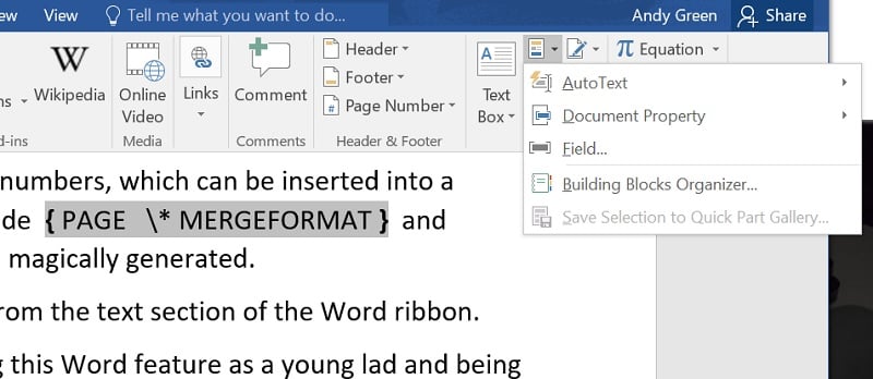 Field codes are another ancient MS Word feature