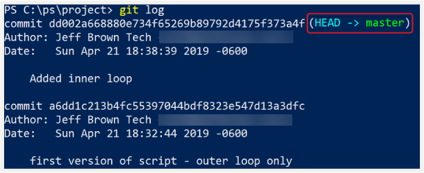 a screenshot of how to manage Git commits in PowerShell