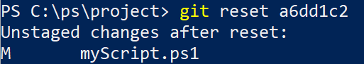 capture d'écran montrant comment utiliser la commande Git reset dans PowerShell