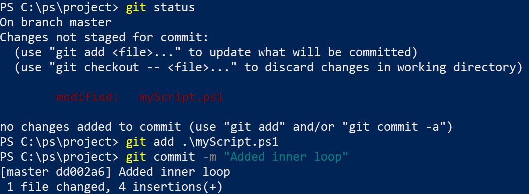 capture d'écran d'un message de validation Git