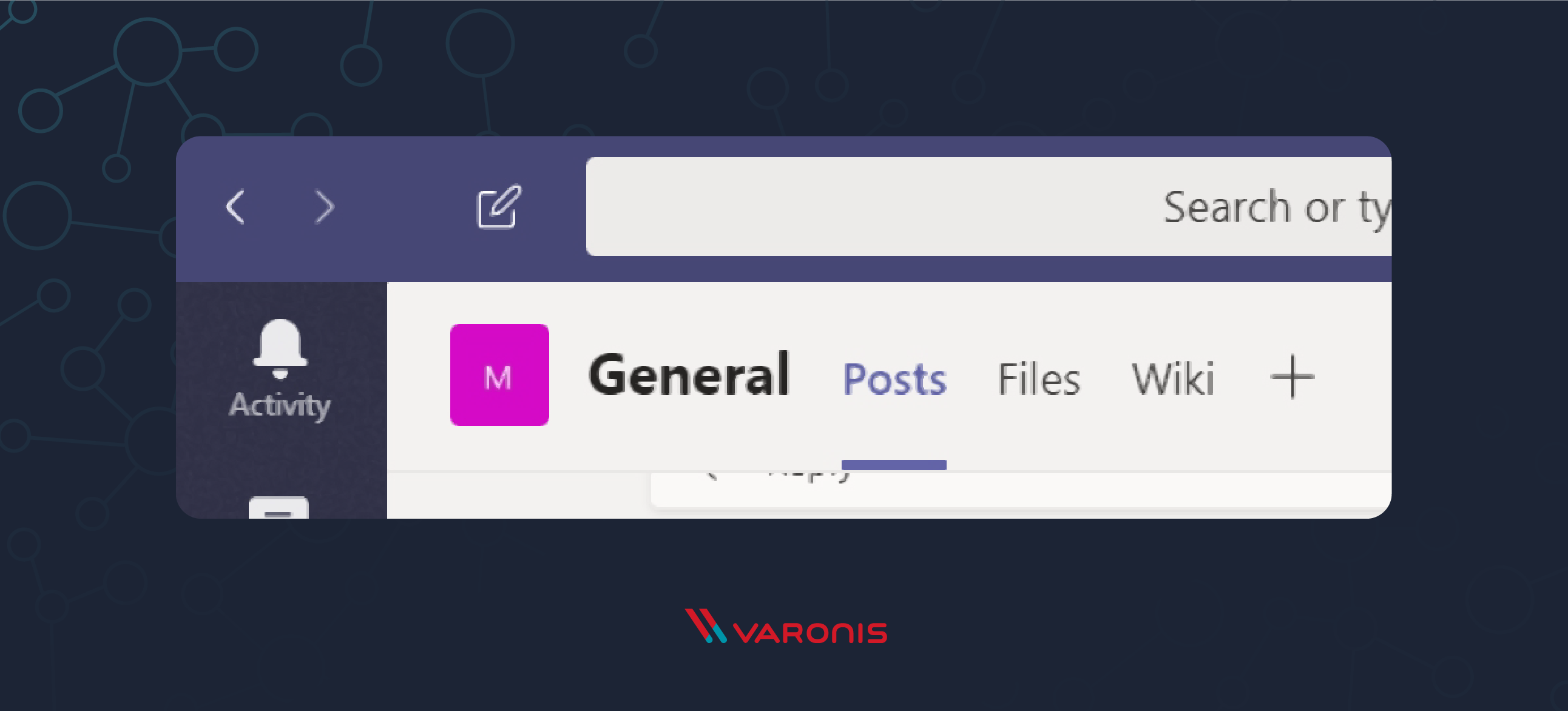 An image of the available drop down channels featuring general, posts, files, and wiki