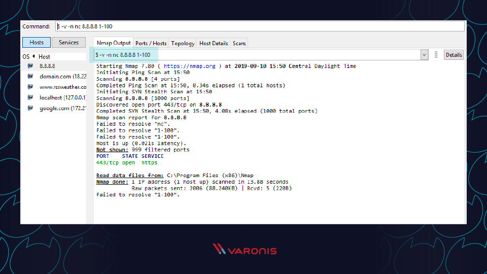 captura de tela do comando escaneamento de porta no netcat