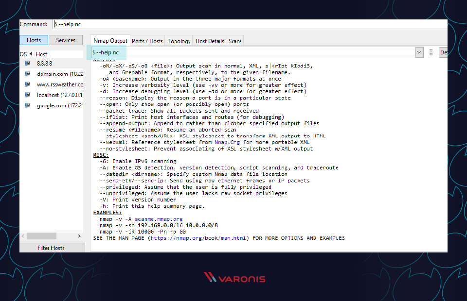 netcat command screenshot of the printf command