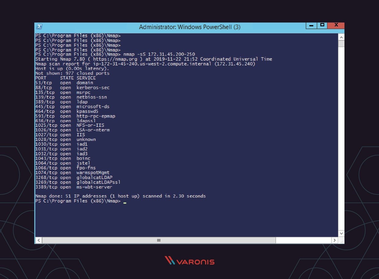 Capture d’écran de Nmap en cours d’utilisation pour la fonction de plage