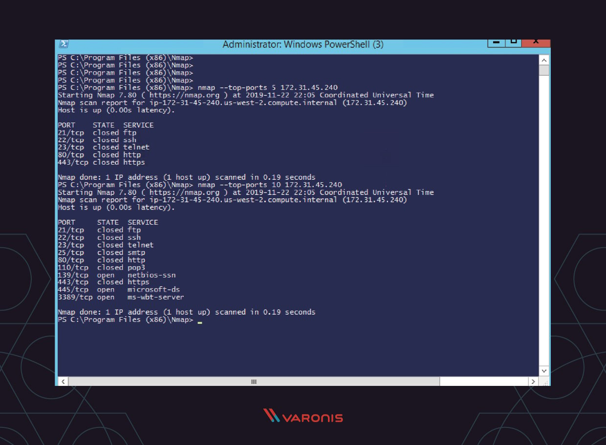 Screenshot of nmap in use for a port function