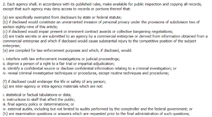 exemptions in New York’s FOI statute