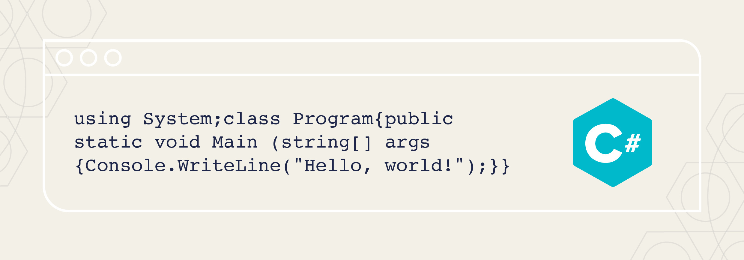 c sharp programming language "hello world" code and logo