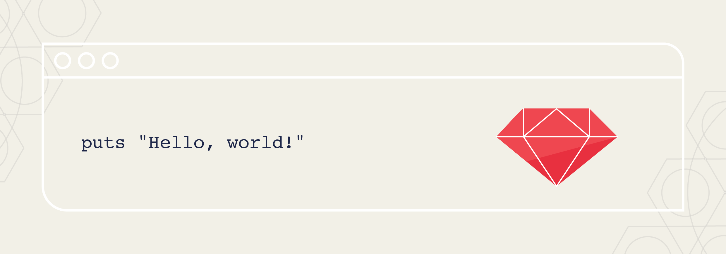 ruby programming language "hello world" code and logo