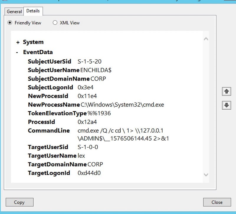 Windows Event log entry.