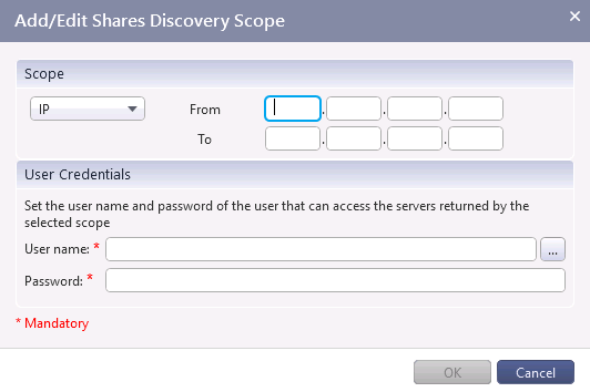 Screenshot of shares discovery scope
