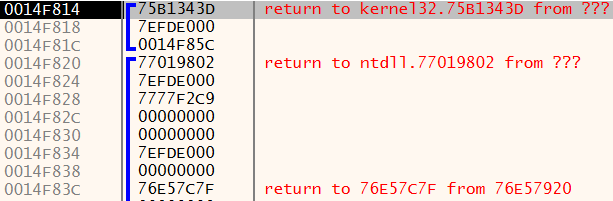 capture d’écran d’une fenêtre x64dbg contenant la pile et les données