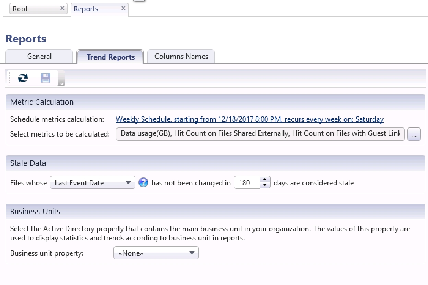Screenshot of different report options