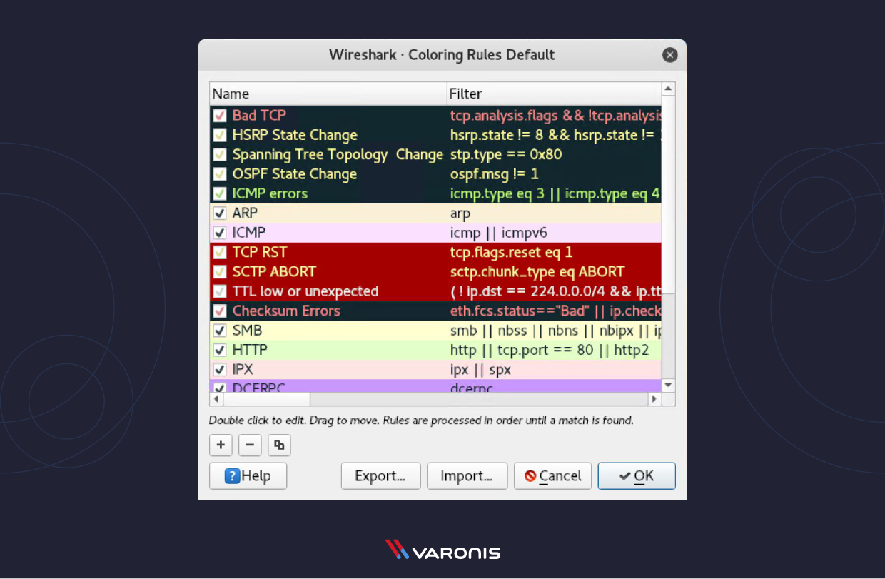 Cores no Wireshark - Imagem