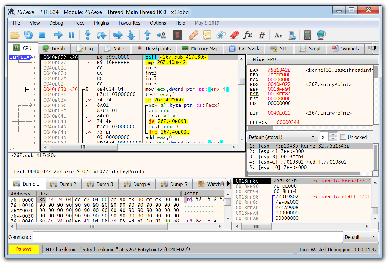 a screenshot of x64dbg 