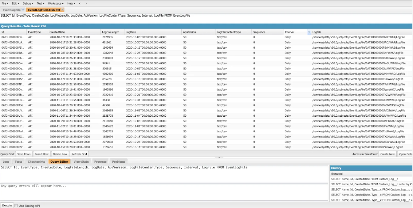 Salesforce Shield event query