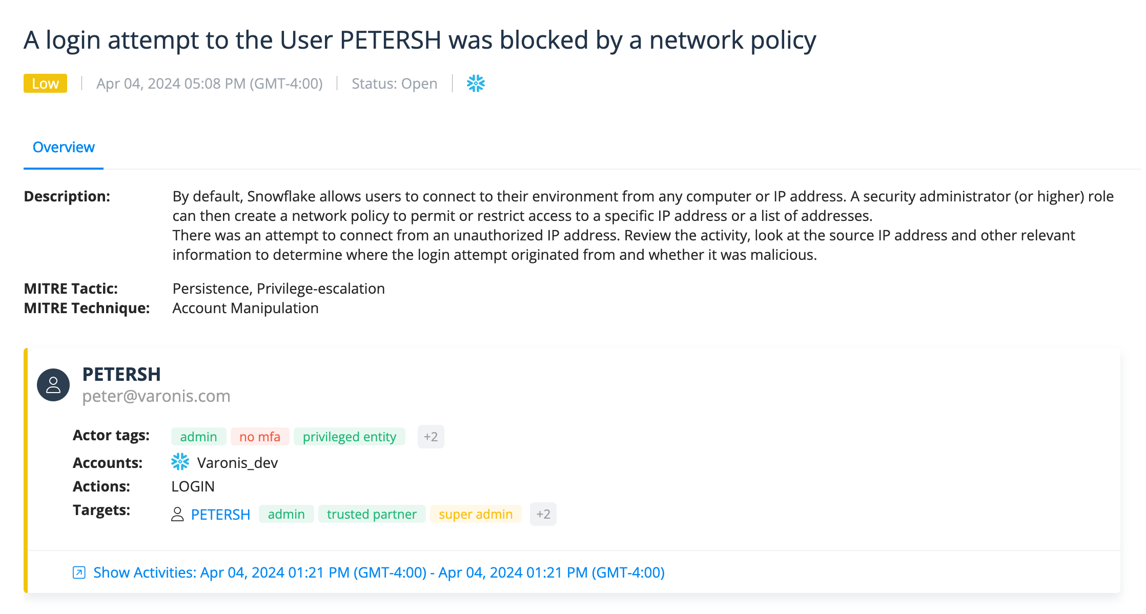 Snowflake login blocked by network policy