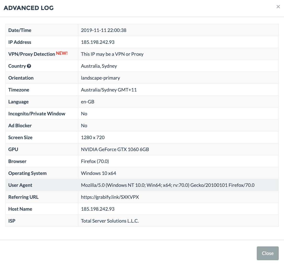 Grabify IP Logger & URL Shortener