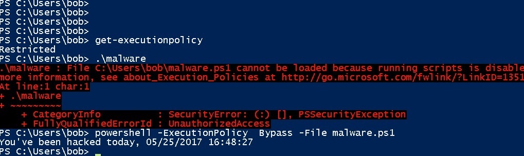 Different ways to bypass Powershell execution policy :.ps1 cannot